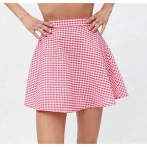 UO Urban Outfitters Angie Skirt Size S Gingham Plaid Pink A-Line Mini Circle NWT